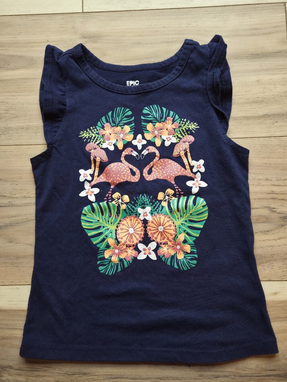 Epic Threads Toddler Girls Navy Blue Flamingo Tropical Graphic T-Shirt Size 4T